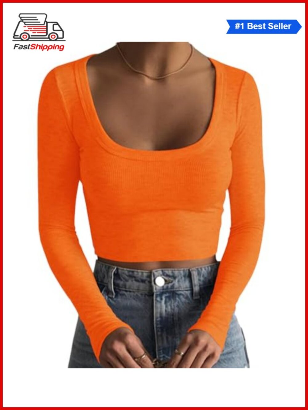 ✨ Artfish Knit Ribbed Long Sleeve Square Neck Slim Fit Crop Top for Women